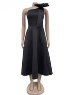 Elegant A Line Pleated One Shoulder Bow Red Party Dress