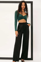 Solid V-Neck Crop Knit Top