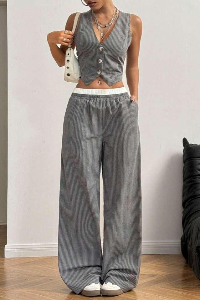 Tailored Workwear Striped Two Piece Vest Pants Set