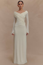 V-Neck Slim Fit Ruched Maxi Dress