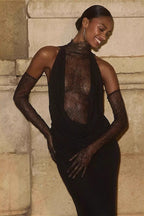 Deep V Lace Cut-Out Slim Long-Sleeve Party Dress