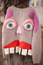 Fashion Funny Face Loose Long Sleeve Knitted Sweater