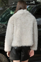 Plush Solid Color Faux Animal Fur Warm Notch Collar Coat