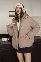 Faux Fur Panel Cropped Puffer Jacket