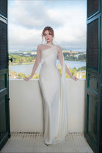 Elegant Satin Slant Neck Sheath Formal Dress