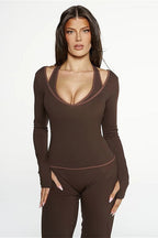 Color Block Casual Slim Three Piece Set