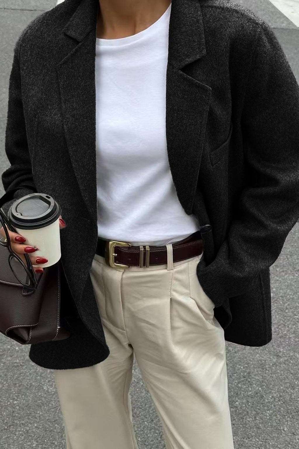 Minimalist Solid Color Tailored Coat