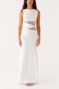 Slim Sheer Lace Paneled Maxi Lace Dress