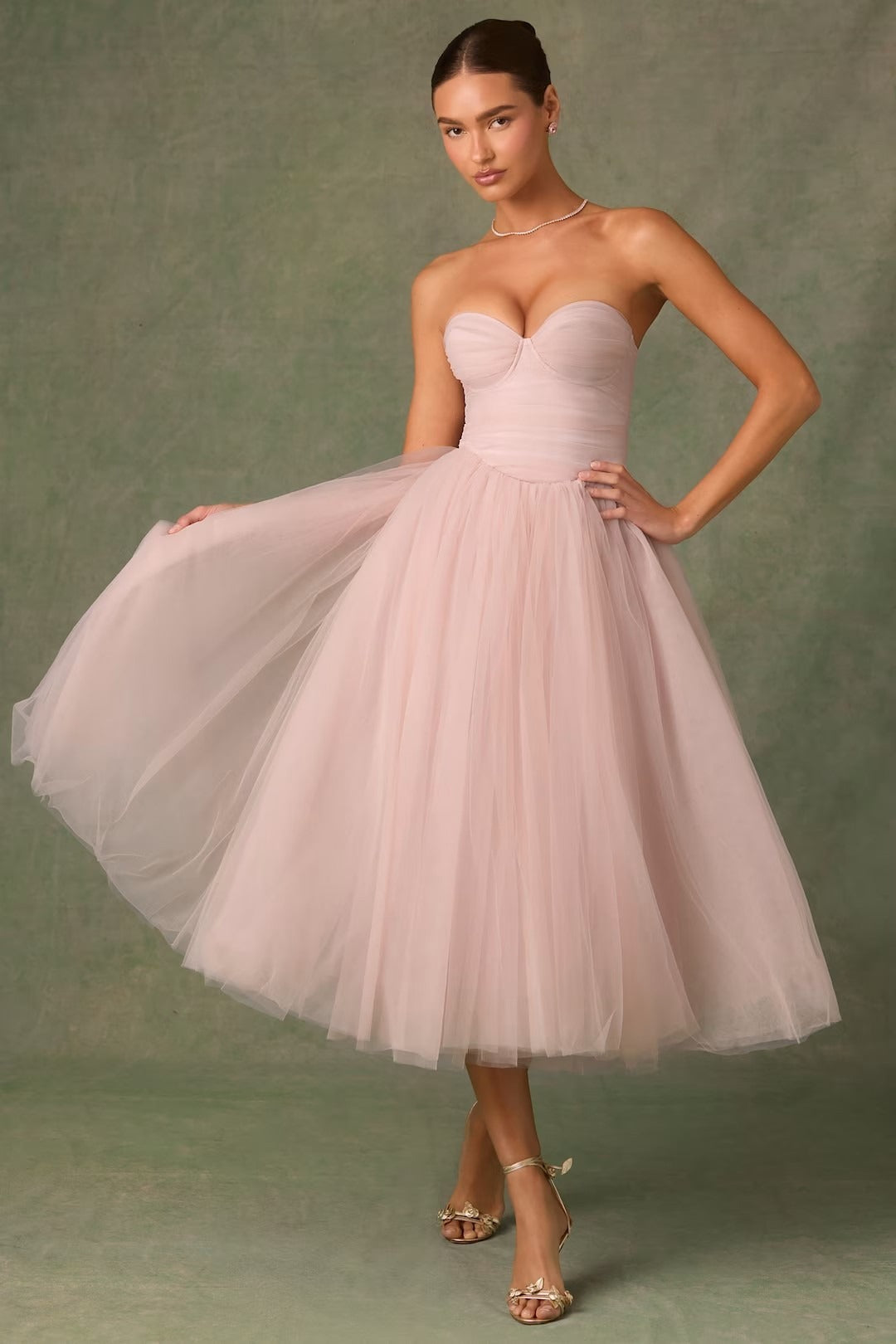 Sheer Bustier Strapless Cocktail Dress