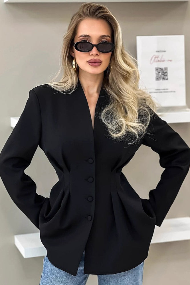 Elegant VNeck Tailored Waist Blazer