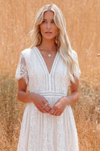 Lace V Neck Short Sleeve Hollow Out Boho Dress
