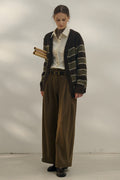 Oversized Stripe Color Block V Neck Knit Cardigan
