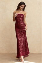 Elegant Bandeau Slim Split Backless Maxi Sequin Dress