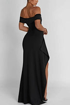 Leah Minimalist Off the Shoulder Maxi Dress with a High Slit Chic Silhouette Collection