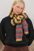 Contrast Striped Narrow Soft Wool Blend Knitted Scarf