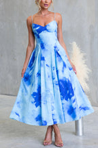 Floral Print Spaghetti Strap Backless Holiday Maxi Dress