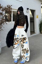 American Hip Hop Plus Size Fleece Lined Loose Wide Leg Pants