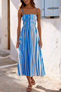 Striped Print Camisole Pleated Holiday Midi Dress