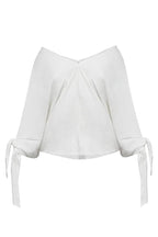 Joyful Bond Linen Blend V-neck Knotted Cuff Half Sleeve Loose Top