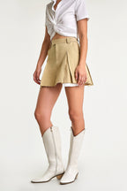 Khaki Pleated A-Line Cutoff Mini Skirt