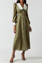 Collar Waist Cinched Stylish Floral Dress