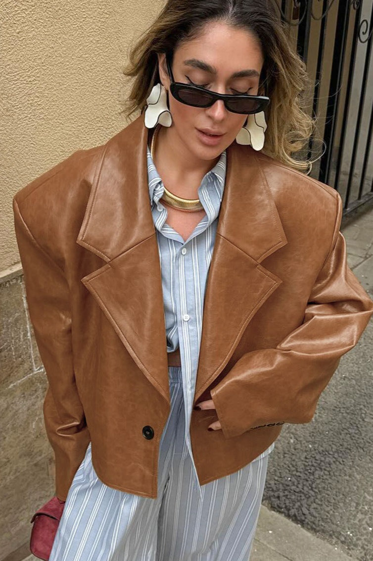 Blazer Style PU Leather Jacket