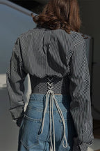 Striped Waist Tie Blouse