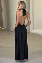 Halter VNeck Backless Ruched Slit Cocktail Dress