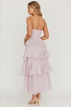 Sexy Slim Fit Strapless Backless Ruffled Prom Dress