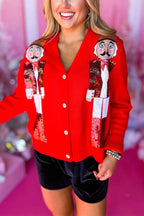 Christmas Nutcracker Sequined Casual Knitted Cardigan