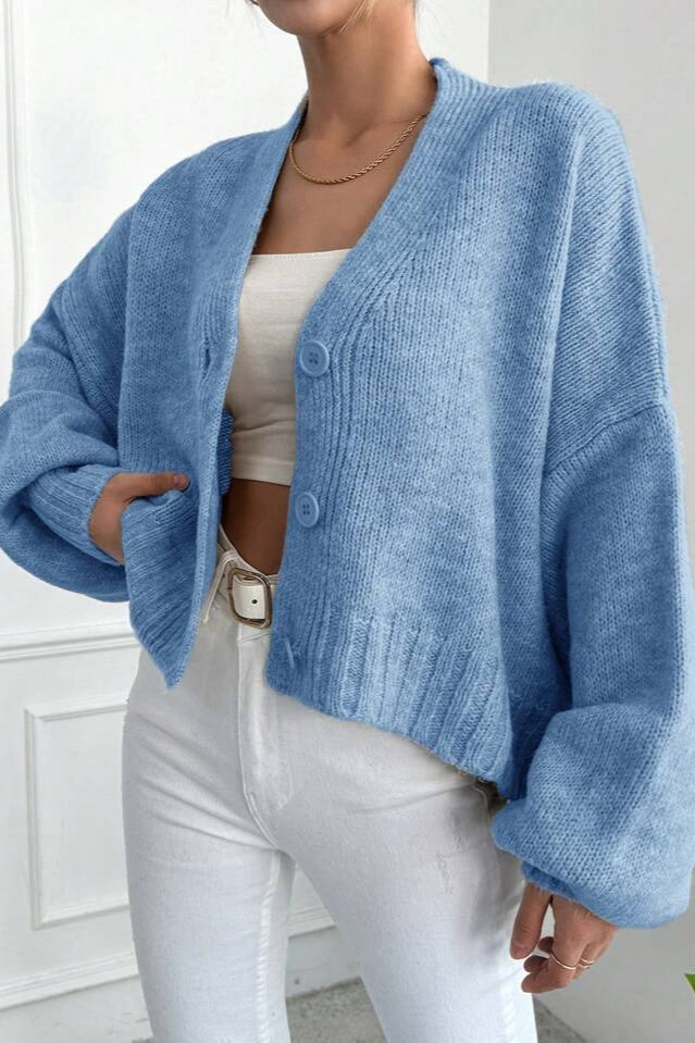 Marled V Neck Bell Sleeve Cardigan