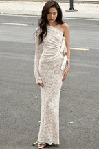 Sexy Lace One-Shoulder Bow Maxi Dress
