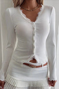 Retro Sheer Lace Long Sleeve Top
