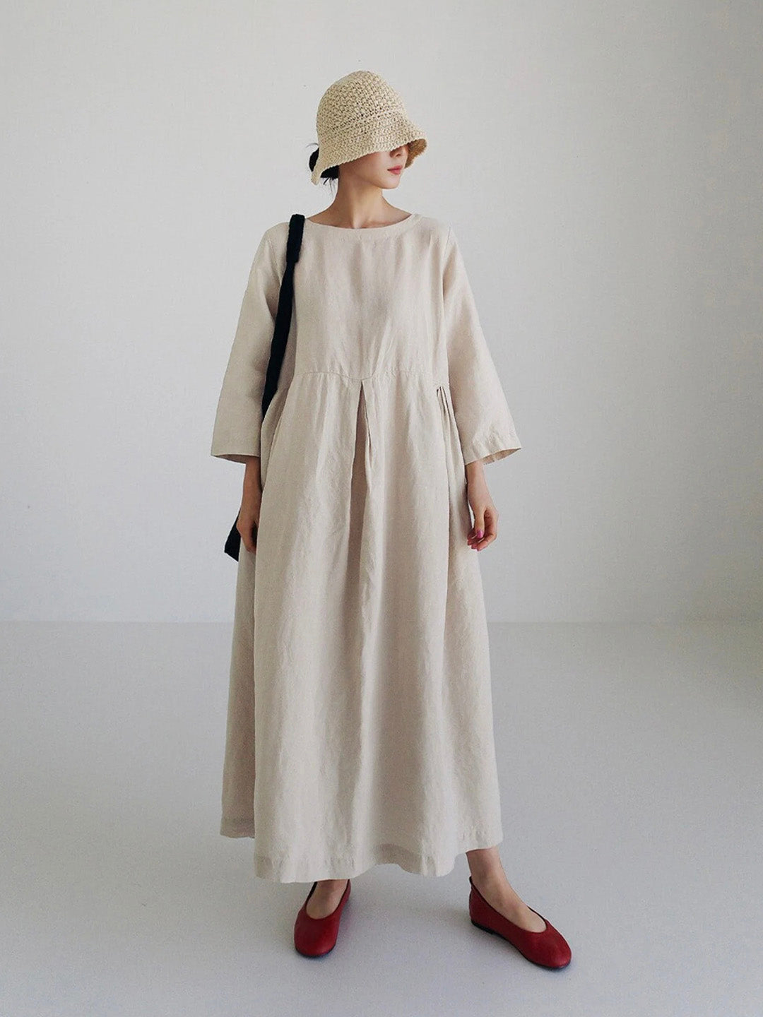 Isabel Timeless Loose Linen Dresses with Side Pockets Designer Dress Edit