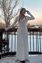 Flare Sleeve V-Neck Sweater Dress