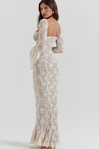Sexy Square Collar Long Sleeve Maxi Dress