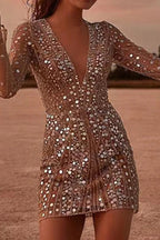 Sexy Deep V Neck Sequin Mini Dress