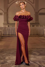 Elegant Off Shoulder Ruched Bodycon Mermaid Split Formal Dress