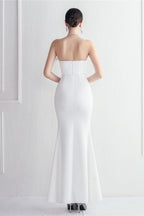 Elegant Feather Trim Strapless Formal Dress