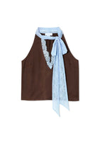 Sunday Social Contrast Color Satin Lace Trim Neck Strap Loose Tank