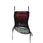 Fairy Grunge Vintage Aesthetic Flocking Patchwork Irregular Hem See Through Crop Top