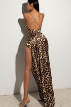 Leopard Chain Low-Back Party Dress