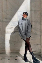 Chunky Grey Cable Knit Turtleneck