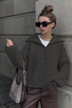 Vintage Notched V-Neck Knit Top