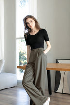 Business Essential Dark Khaki Wide Slacks