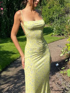 Backless Floral Graceful Mesh Maxi Dress