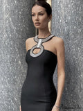 Backless Halter Sequined Diamonds Sparkly Black Bodycon Bandage Dress