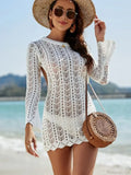 Backless Hollow Out Long Sleeve Beach Cover Up