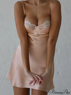Backless Lace Paneled Trendy Satin Mini Dress
