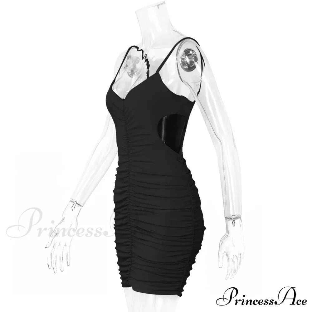 Backless Pleated Hollowed Out Suspender Wrap Buttocks Summer New Slim Nightclub Cut Out Dress
